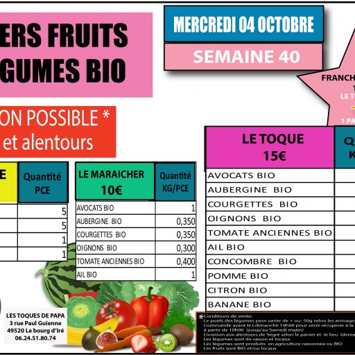 PANIERS DE LÉGUMES SEMAINE 40 (mercredi 04 octobre)